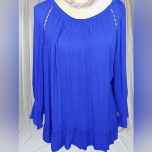 INC Cobalt Blue Peplum Peasant Blouse Size L